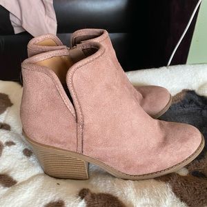 Suede Pink Ankle Bootie with Block Heel